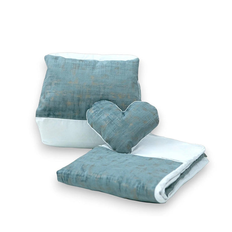 Blue and White Selina Cot 3 Piece Bedding